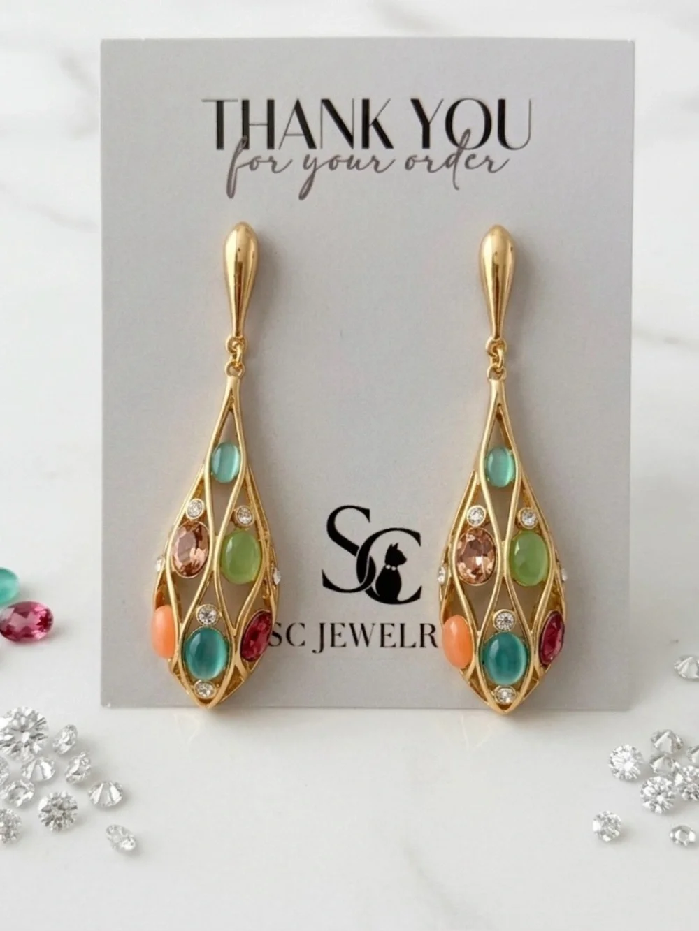 14K Gold Plated Australian Crystal Tear Drop Earrings Hypoallergenic Limited